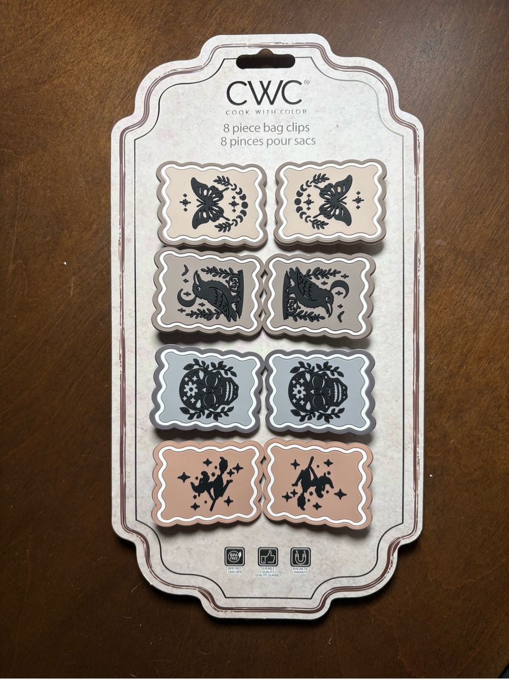CWC halloween Bag Clips - Beige, Gray & Blush (8-Pack)